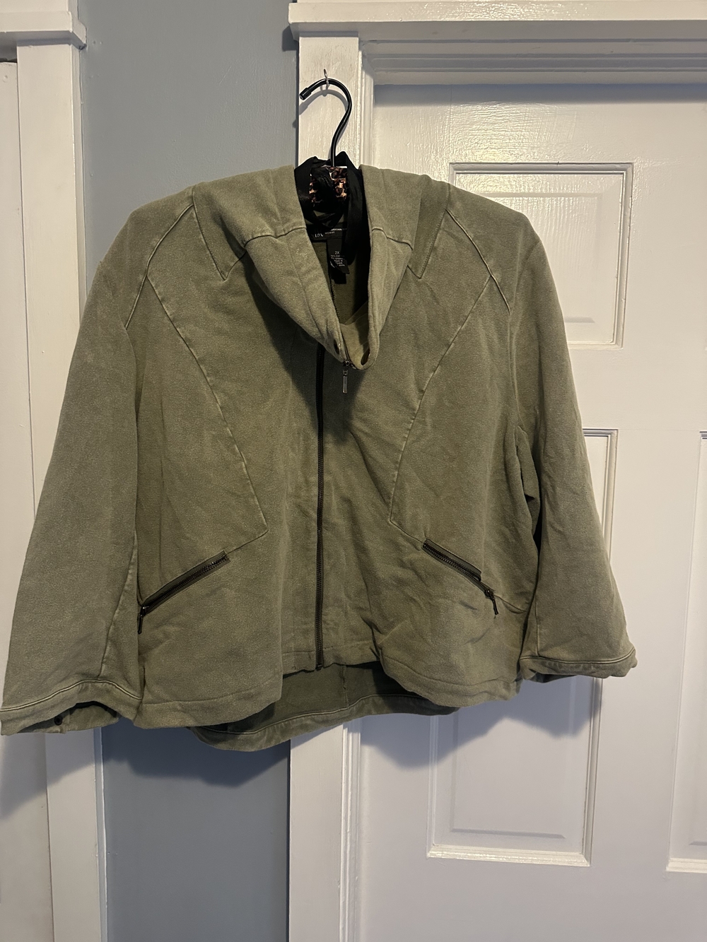 INC International Concepts Olive Green Bomber Jacket With Cowlneck